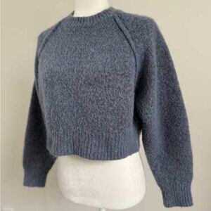 Zara Cropped Exposed Seam Wool/Alpaca Blend Blue Sweater Size Medium